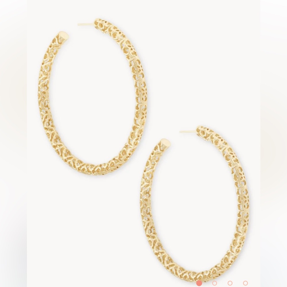 NWOT Kendra Scott Maggie Hoop Earrings in Gold Filigree- 2.5inch